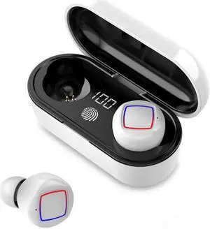 TWS Fingerprint Touch Bluetooth Headset LED Battery Display With Charging Bin(Black) (White)