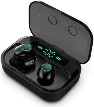 M7 TWS V5.0 Binaural Wireless Stereo Bluetooth Headset with Charging Case and Digital Display (Black)