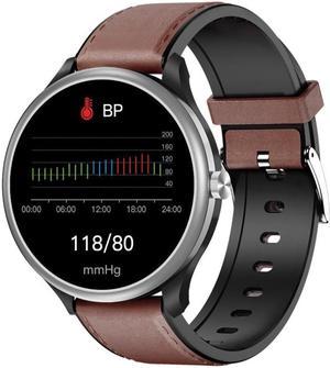 M3 1.28 inch TFT Color Screen Smart Watch, Support Bluetooth Calling/Body Temperature Monitoring, Style:Brown Leather Strap Brown Leather Strap (Silver)