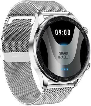 AK32 1.36 inch IPS Touch Screen Smart Watch, Support Bluetooth Calling/Blood Oxygen Monitoring,Style: Steel Watch Band Steel Watch Band(Silver) (Silver)