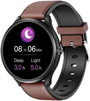 M3 1.28 inch TFT Color Screen Smart Watch, Support Bluetooth Calling/Body Temperature Monitoring, Style:Brown Leather Strap Brown Leather Strap (Black)