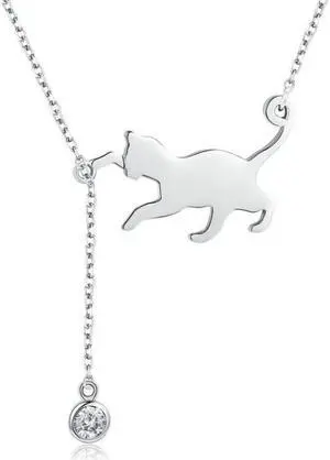 Naughty Kitten S925 Sterling Silver With Zircon Necklace SCN232
