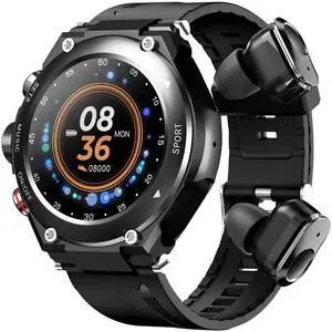 T92 1.28 inch IPS Touch Screen 2 in 1 Bluetooth Headset Smart Watch, Support Heart Rate Monitoring/Bluetooth Music (Black)