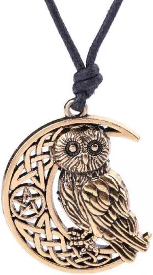 Owl Great Wisdom Ancient Silver Ancient Gold Couple Necklace (Antique Gold Plated)