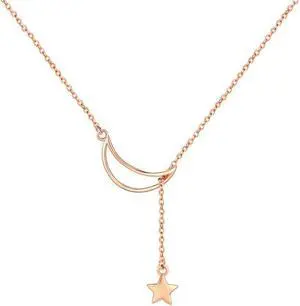 Star Moon S925 Sterling Silver Rose Gold Plated Necklace SCN108-C