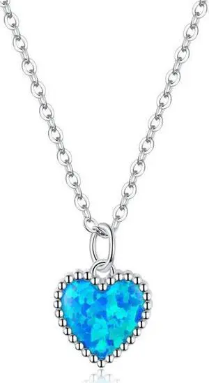 S925 Sterling Silver Deep Blue Heart Women Nacklace Jewelry