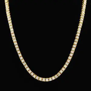 Mens Hip Hop Punk Single Row Crystal Inlaid Alloy Chain Necklace, Size: 30 inch (Gold)