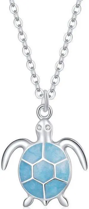 S925 Sterling Silver Blue Turtle Women Nacklace Jewelry Turtle
