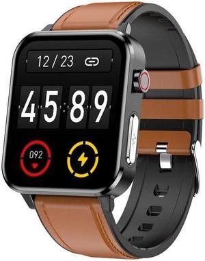 E86 1.7 inch TFT Color Screen IP68 Waterproof Smart Watch, Support Blood Oxygen Monitoring / Body Temperature Monitoring / AI Medical Diagnosis, Style: Leather Strap (Brown)