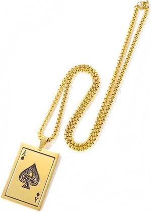 OPK 1670 All-match Titanium Steel Spade A Playing Card Pendant Personality Men Necklace 1670 Gold Pendant+Chain