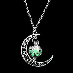 Women Moon Glowing Luminous Gem Charm Necklace Jewelry (Green)