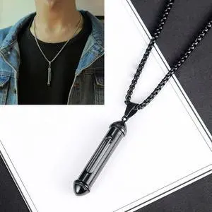 OPK 1573 Men Classic Cylindrical Openable Perfume Bottle Pendant Necklace 1573 Pendant+Chain Black