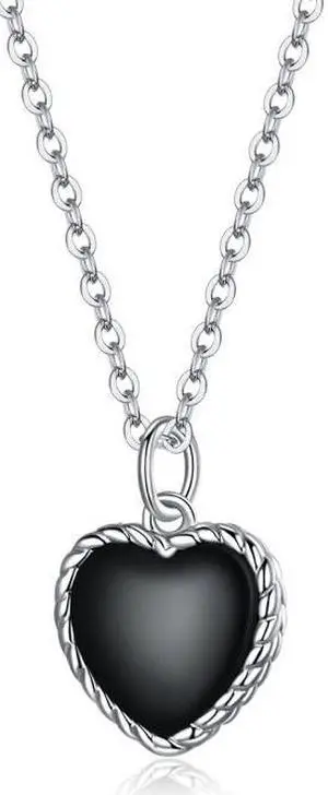S925 Sterling Silver Black Heart Women Nacklace Jewelry