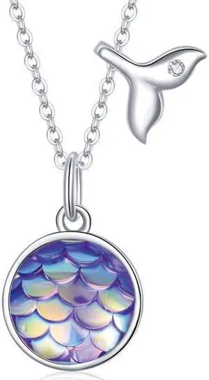 S925 Sterling Silver Fish Tail Colorful Scales Women Nacklace Jewelry