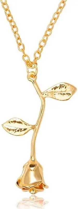 Valentines Day Gift Rose Flower Pendant Jewelry Chain Necklace, Chain Length: 45cm (Gold)
