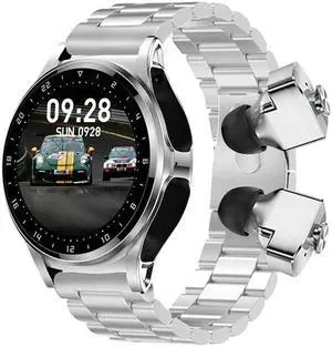 GT69 1.3 inch IPS Touch Screen IP67 Waterproof Bluetooth Earphone Smart Watch, Support Sleep Monitoring / Heart Rate Monitoring / Bluetooth Call (Silver Steel Band)