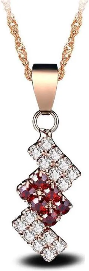 18k Gold Plated Irregular Geometry Crystal Pendant Necklace For Female, 43*13 mm (Red)