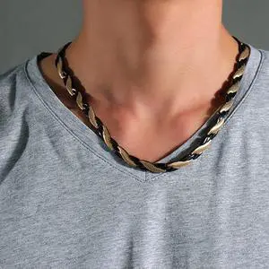 CNC-004 Thick Necklace Magnet Men Necklace Jewelry CNC-004(Black+Gold) (Black+Gold)