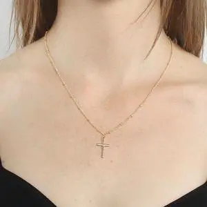 Women Fashion Bright Electroplating Cross Jewelry Necklace Gold (Gold)