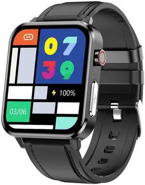 E86 1.7 inch TFT Color Screen IP68 Waterproof Smart Watch, Support Blood Oxygen Monitoring / Body Temperature Monitoring / AI Medical Diagnosis, Style: Leather Strap (Black)
