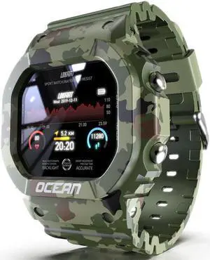 Lokmat OCEAN 1.14 inch TFT Touch Screen IP68 Waterproof Smart Watch, Support Information Reminder / Sleep Monitor / Sport Record (Camouflage Green)