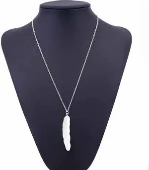 Vintage Long Necklace Jewelry Simple Feather Pendant Necklaces (Silver)