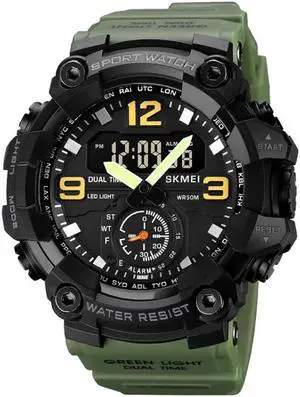 SKMEI 1965 Stainless Steel Buckle PU Strap Waterproof Electronic Watch (Army Green)
