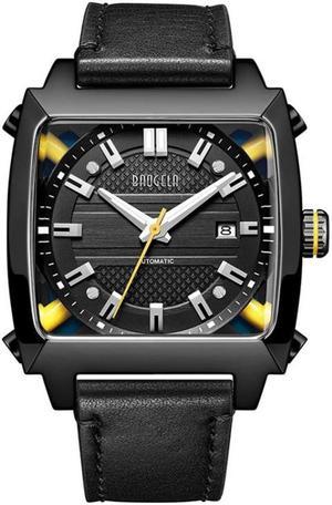 BAOGELA 6763G Square Dial Leather Strap Clock Calendar Mechanical Watch For Men (Black)