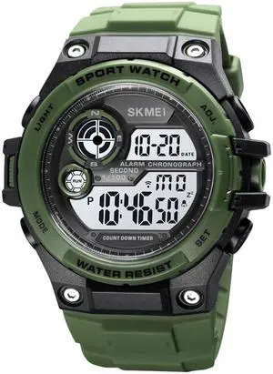 SKMEI 1759 Dual Time Digital Display Waterproof PU Leather Strap Luminous Electronic Watch (Army Green)