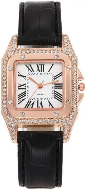 Women Tonneau Square Strap Quartz Watch, Color: Black, Size:Black