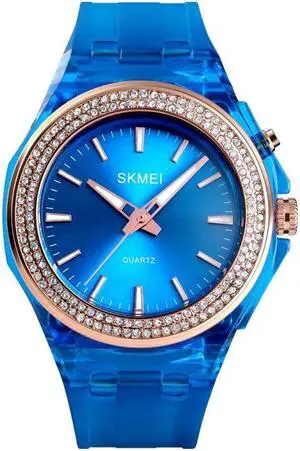 SkMEI 1553 Women LED Color Light Transparent Waterproof Watch Inlaid With Water Drill (Blue) Black