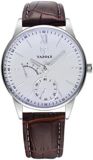 YAZOLE Men Business Quartz Watch (314 White Tray Brown Belt)