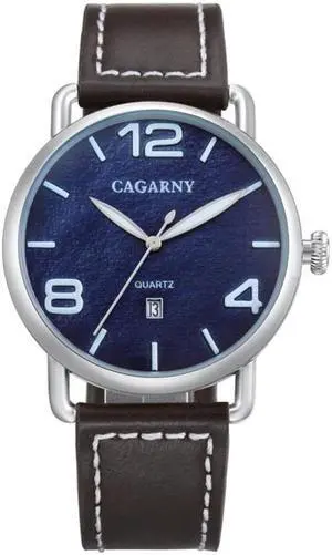 CAGARNY 6815 Living Waterproof Round Dial Quartz Movement Alloy Case Fashion Watch Quartz Watches with Leather Band (Blue) Black