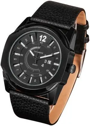 CAGARNY 6838(1) Fashionable Quartz Wrist Watch with Leather Band for Men(Black Window White Scale)