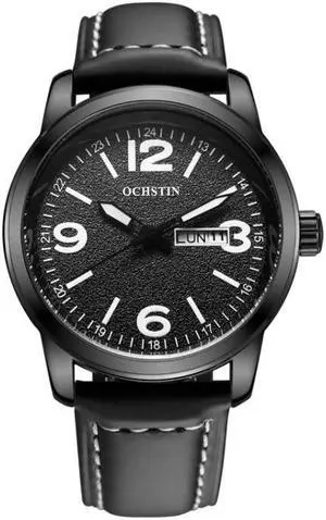 Ochstin 6047B Business Style Quartz Men Leather Watch (Black+Black)