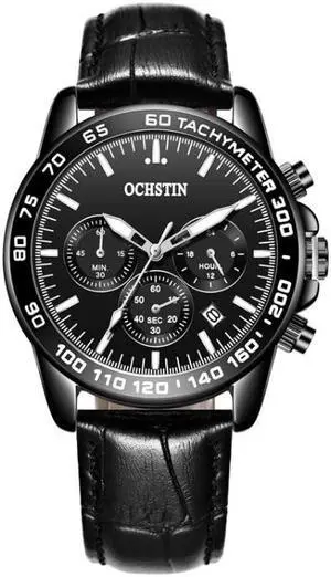 OCHSTIN 6117C Multifunctional Quartz Waterproof Men Leather Watch OCHSTIN 6117C (Black)