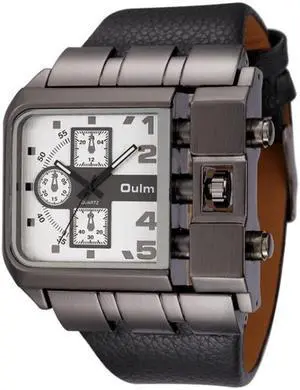 Oulm 3364 Men Square Dial Leather Belt Quartz Watch 3364 White (White)