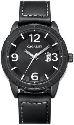 CAGARNY 9857 Fashion Quartz Movement Wrist Watch with Leather Band (Black)