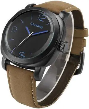 CAGARNY 6833 Fashionable Concise Three Needles Quartz Wrist Watch with Leather Band & 24-hour Indication & Calendar Function for Couples (Style 2)