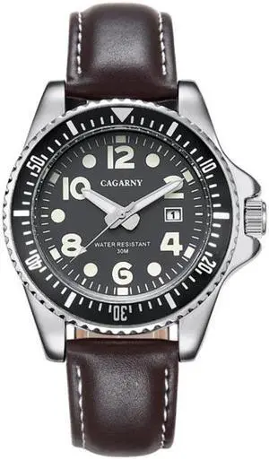 CAGARNY 6863 Fashion Waterproof Quartz Movement Wrist Watch with Leather Band (Coffee)