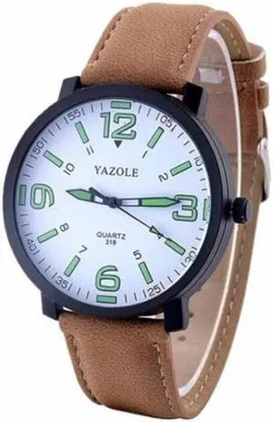 319 YAZOLE Men Fashion Luminous Business Leather Band Quartz Wrist Watch (White)
