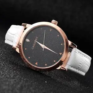 CAGARNY 6875 Round Dial Water Resistant Starry Sky Pattern Fashion Women Quartz Wrist Watch with Leather Band (White)