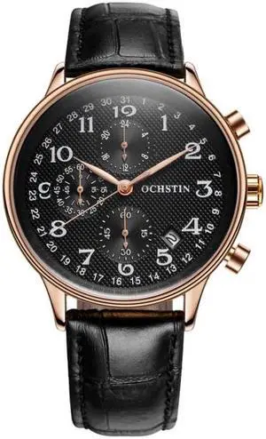 Ochstin 6050C Multifunctional Quartz Men Leather Watch, Size:Ochstin 6050C (Rose Gold+Black)