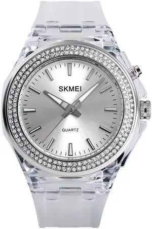 SkMEI 1553 Women LED Color Light Transparent Waterproof Watch Inlaid With Water Drill (Silvery)