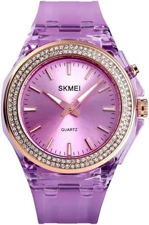 SkMEI 1553 Women LED Color Light Transparent Waterproof Watch Inlaid With Water Drill (Purple)