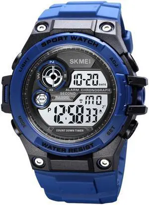 SKMEI 1759 Dual Time Digital Display Waterproof PU Leather Strap Luminous Electronic Watch (Navy Blue) Black