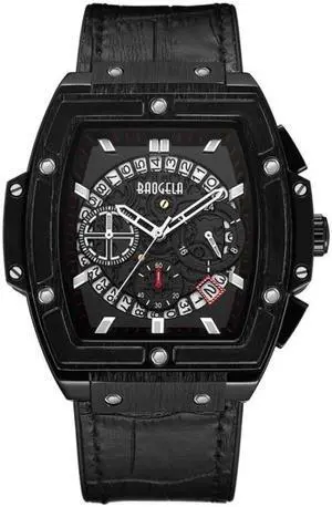 BAOGELA 1703 Wine Barrel Type Multifunctional Mens Sports Quartz Watch ( Black Shell Black Face)