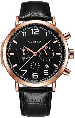 Ochstin 6105 Multi Function Watch Business Leisure Men  Watch Waterproof Timing Quartz Watch Belt Watch (Rose Gold Black)