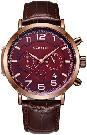 Ochstin 6105 Multi Function Watch Business Leisure Men  Watch Waterproof Timing Quartz Watch Belt Watch (Coffee)