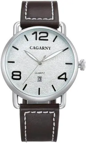 CAGARNY 6815 Living Waterproof Round Dial Quartz Movement Alloy Case Fashion Watch Quartz Watches with Leather Band (White)